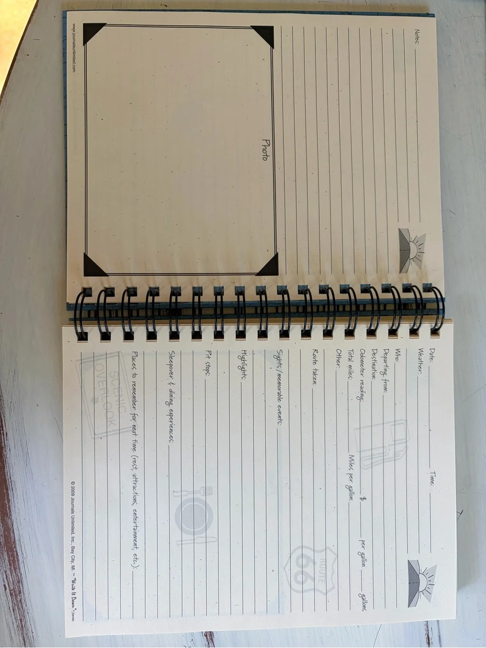 Blue Spiral-Bound Road Trip Journal with Decorative Frame